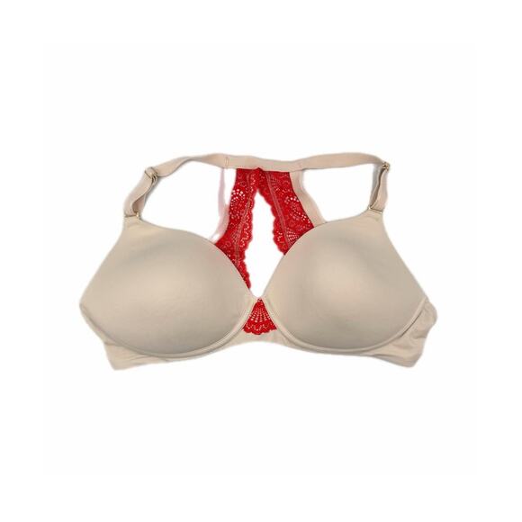 Soma Other - Soma 36D Geo Embraceable Porcelain & Red Lace Racerback Wireless Comfortable Bra